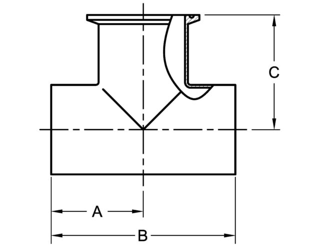 7WWM TEE, WELD X WELD X CLAMP OUTLET