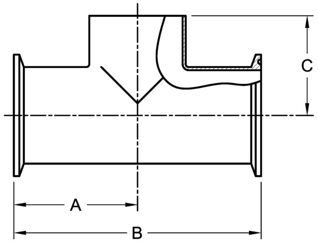 7MMW TEE, CLAMP X CLAMP X WELD OUTLET